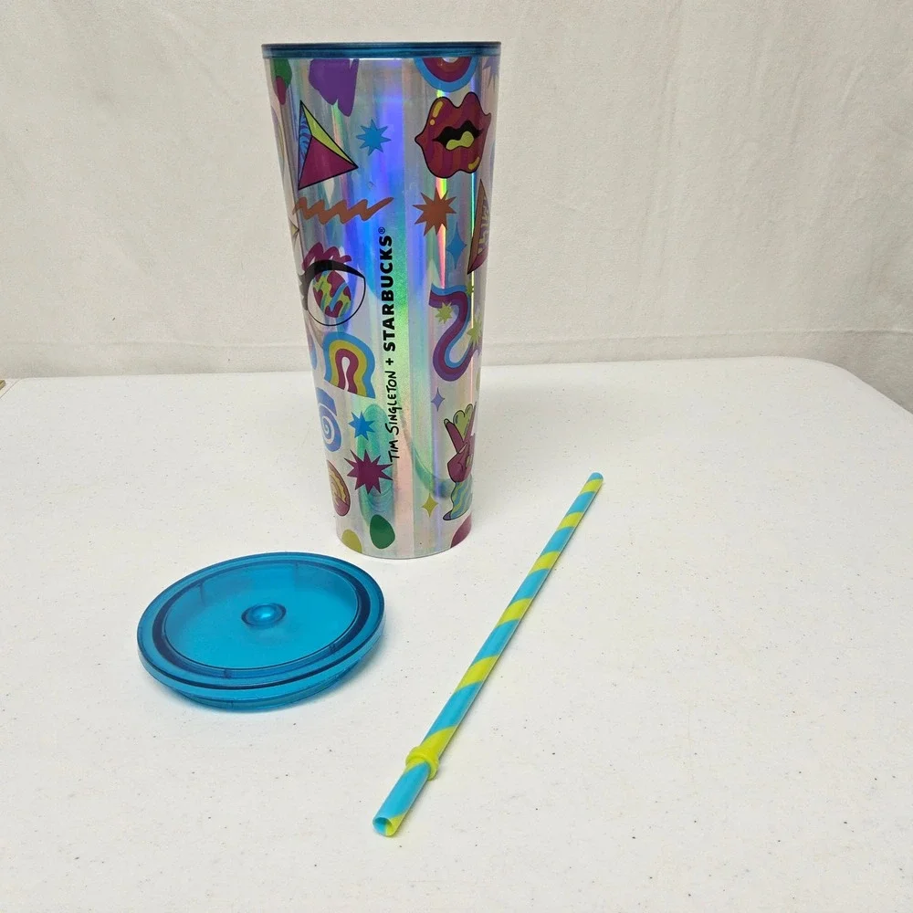 Starbucks Tim Singleton Pride Tumbler 24oz Silver‎ Iridescent Pop Art 011143244